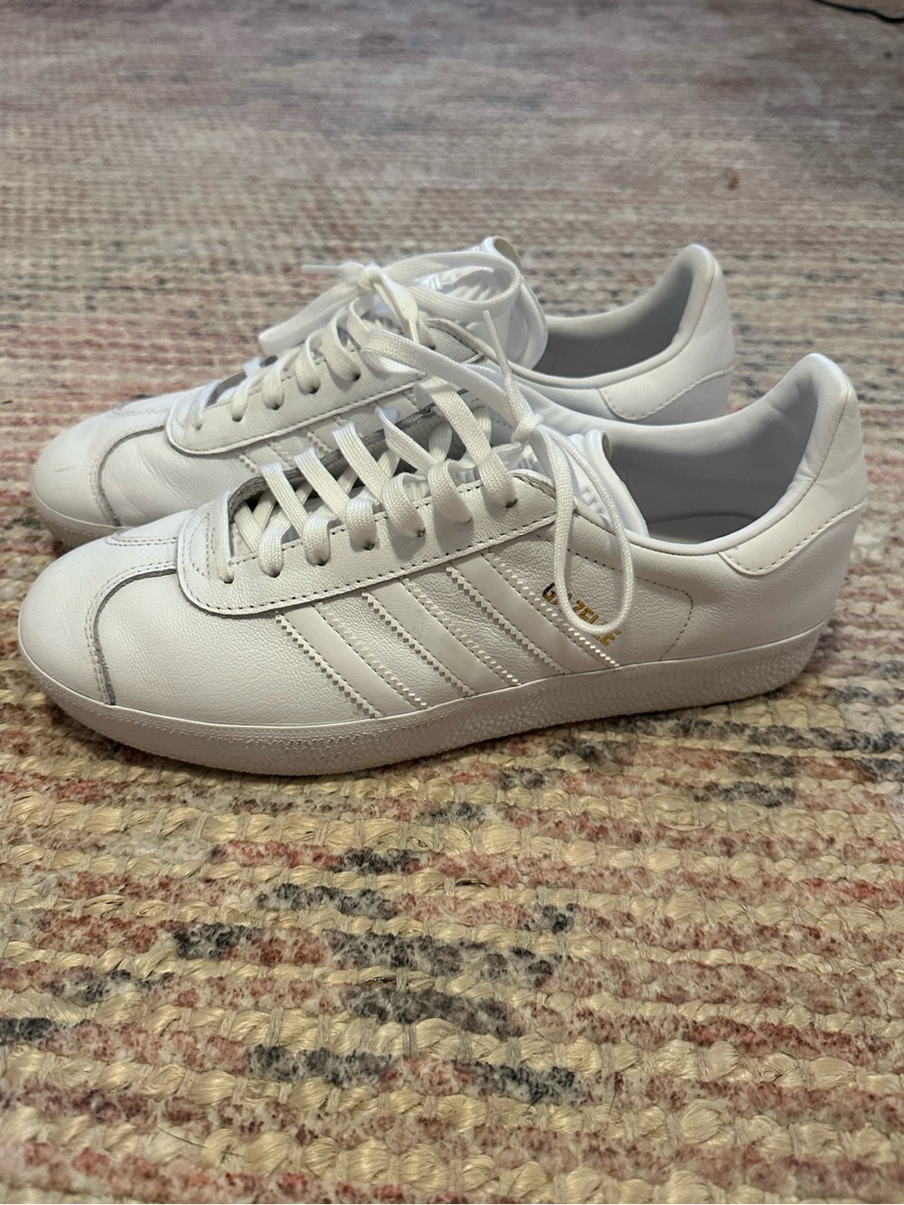 Adidas Men’s Triple White Gazelle Leather Sneakers